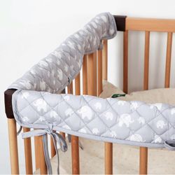 Elephant Theme Soft Touch Cotton Padded Rail Crib Cover Wrap - Padded Cover for Boy or Girl Protector from Chewing Rail Cover - 3 pcs Set - 1 Front Ra
