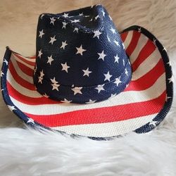 Saddleback Hats USA Flag Cowboy/Girl Hat Red White Blue Stars Stripes One Size