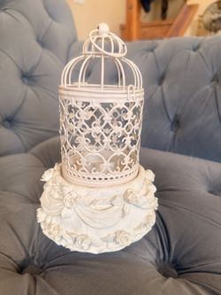 White Decorative Birdcage Candle Holder