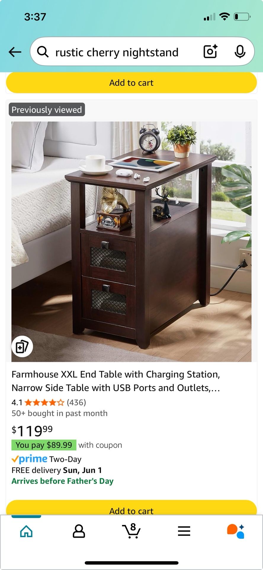Brand New End Table – Rustic Cherry with USB Ports