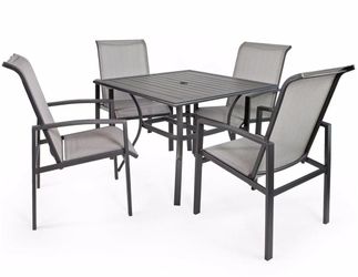 Barton 5-Piece Outdoor Patio Furniture Set, Dining Table Conversation Set for Porch Deck,  4 Mesh UV Resistant Chairs & Dining Table

Brand New in box
