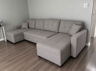 Modern Gray U-Shaped Sectional Sofa Bed with Double Storage Chaise