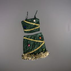 Love On A Women’s Green 2 Piece Cute Christmas Outfit Sexy Skirt Crop Top NWT