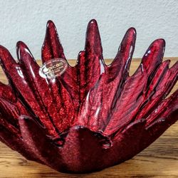 Akcam Hand Crafted Red Starburst Art Glass Bowl From Turkey