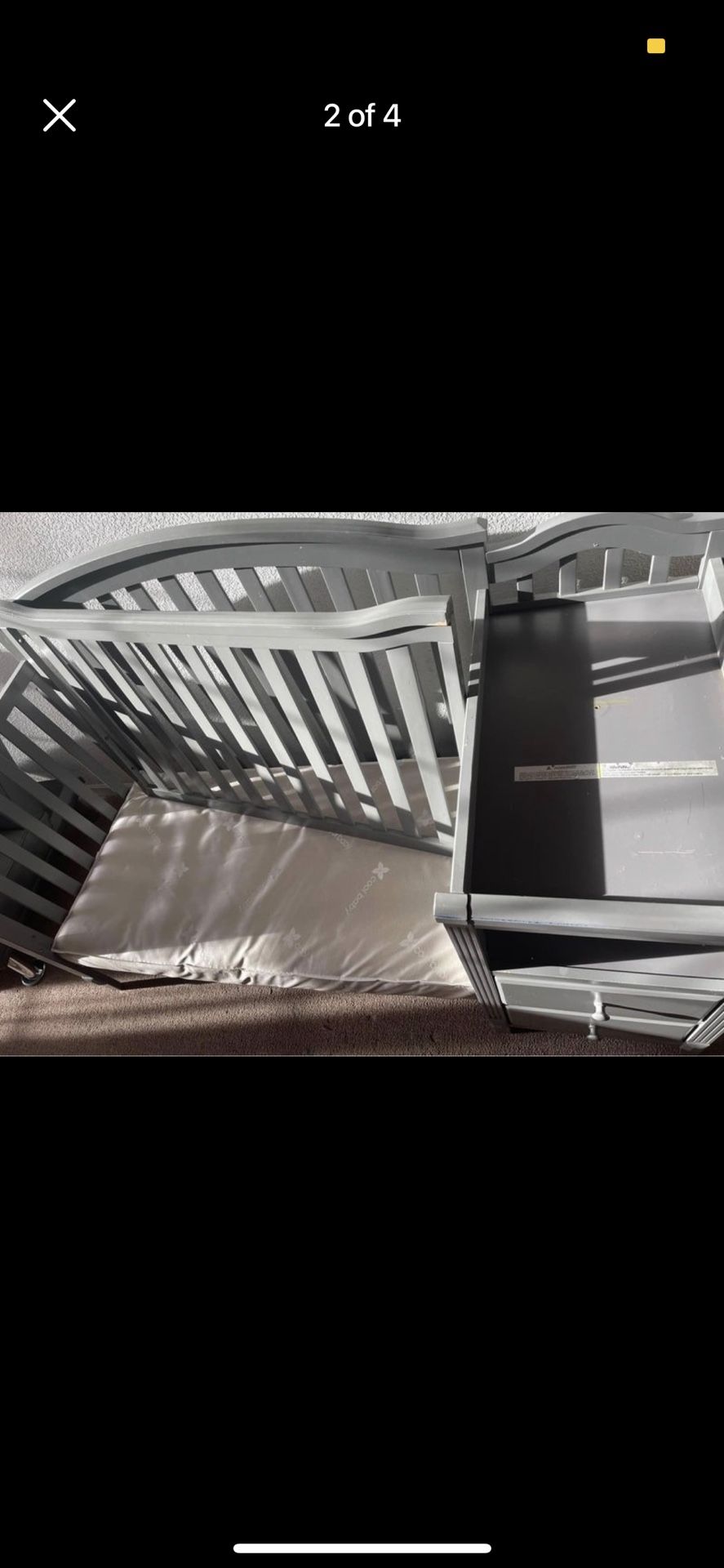 Grey Crib With Mattress