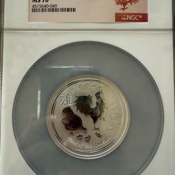 2017P 2oz NGC MS70 AUSTRALIA YEAR OF THE ROOSTER SILVER COIN 