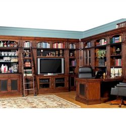 Parker House Leonardo Library Wall Set PH-LEO-SET1 (Desk; Bookcases; Media Center; Ladder; LED Lights)