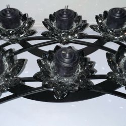 Black Crystal Lotus Votive Candle Stand