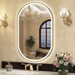Oval led bathroom mirror gold 36x24 new