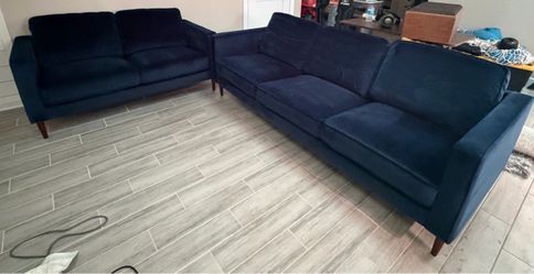 Living Spaces Fairfax Denim Velvet Sofa & Loveseat