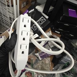 3 Outlet Power Strip 3ft - FosPower Cruise Ship Approved Small White Power Strip with Flat Plug & Safety Covers, Short 3 Foot Short Extension Cord, No