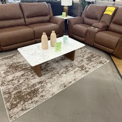 Sofa And Loveseat, Reclining Brown  Leather 
