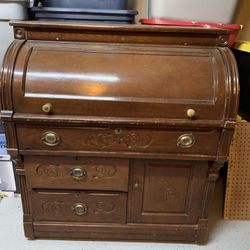 Vintage Wood Roll Top Desk