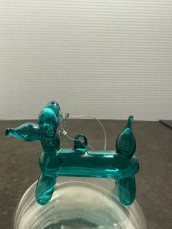 Teal Glass Balloon Dog Christmas Ornament Blown Glass 3” Holiday Decor