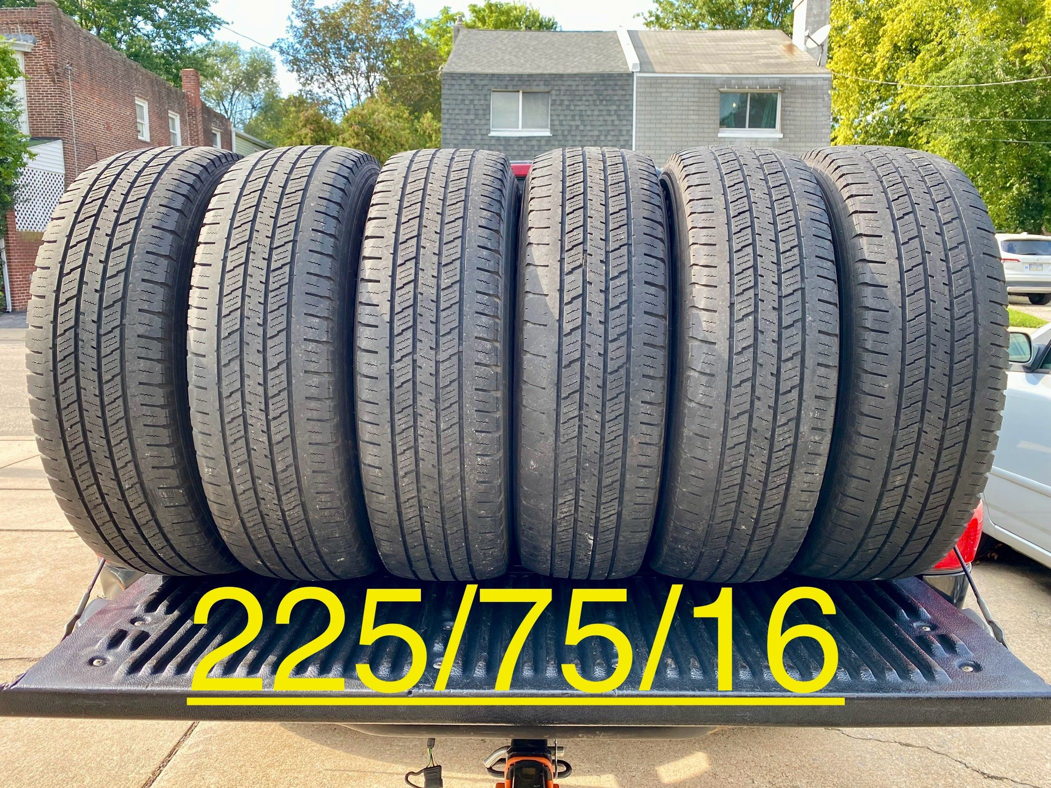 6) 225/75/16 Hankook DynaPro HT Tires  LT225/75/16  Load Range E  They do show light dry rot   DOT 2318  $250 for 6 $200 for 4 $100 for 2  I carry oth