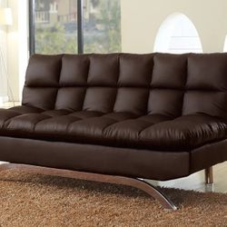 DARK BROWN FUTON SOFA ADJUSTABLE BED - SILLON CAMA CAFE OSCURO