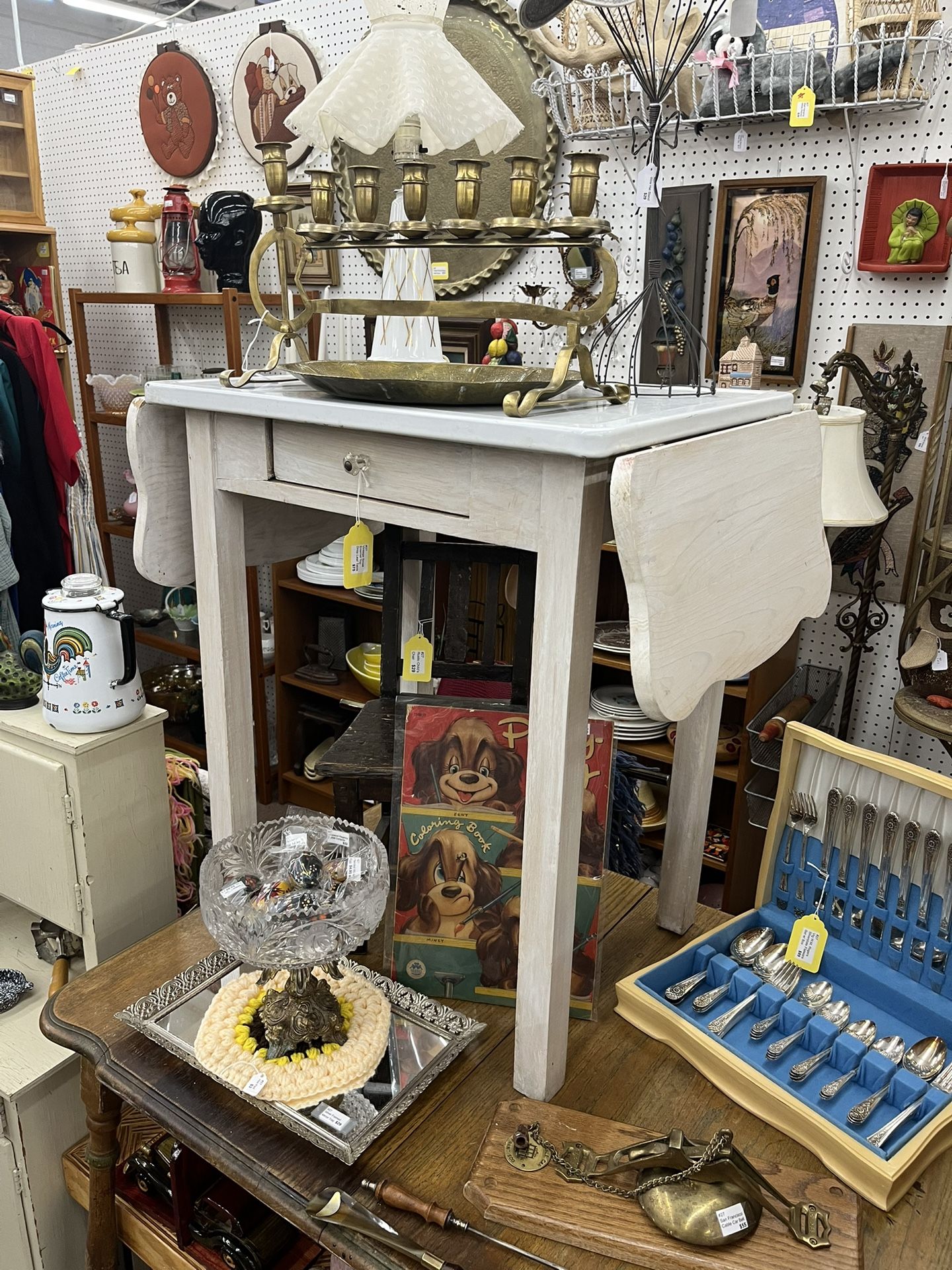 Vintage Small Enamel Top Drop Leaf Table