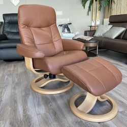 Fjords Muldal Leather Recliner And Ottoman