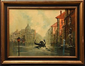 Venetian Canal Scene Oil On Board