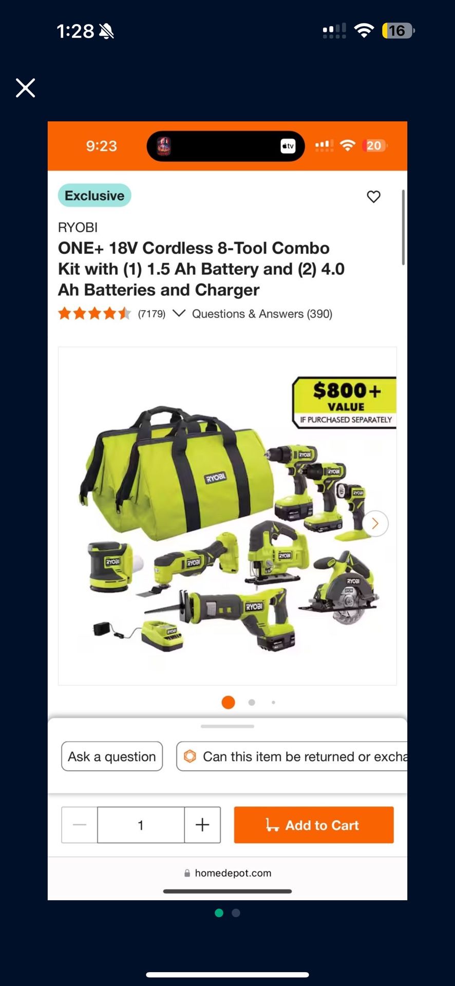 RYOBI 8 TOOL SET SAW DRILL etc