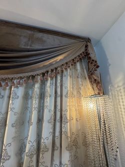 Luxury Damask Curtains with Tassel Valance