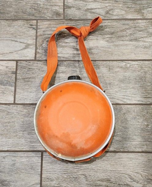 vintage orange water cantine 4qt forest service aluminum frame