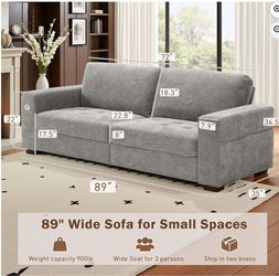89” Gray Sofa / Couch – Clean, Comfortable
