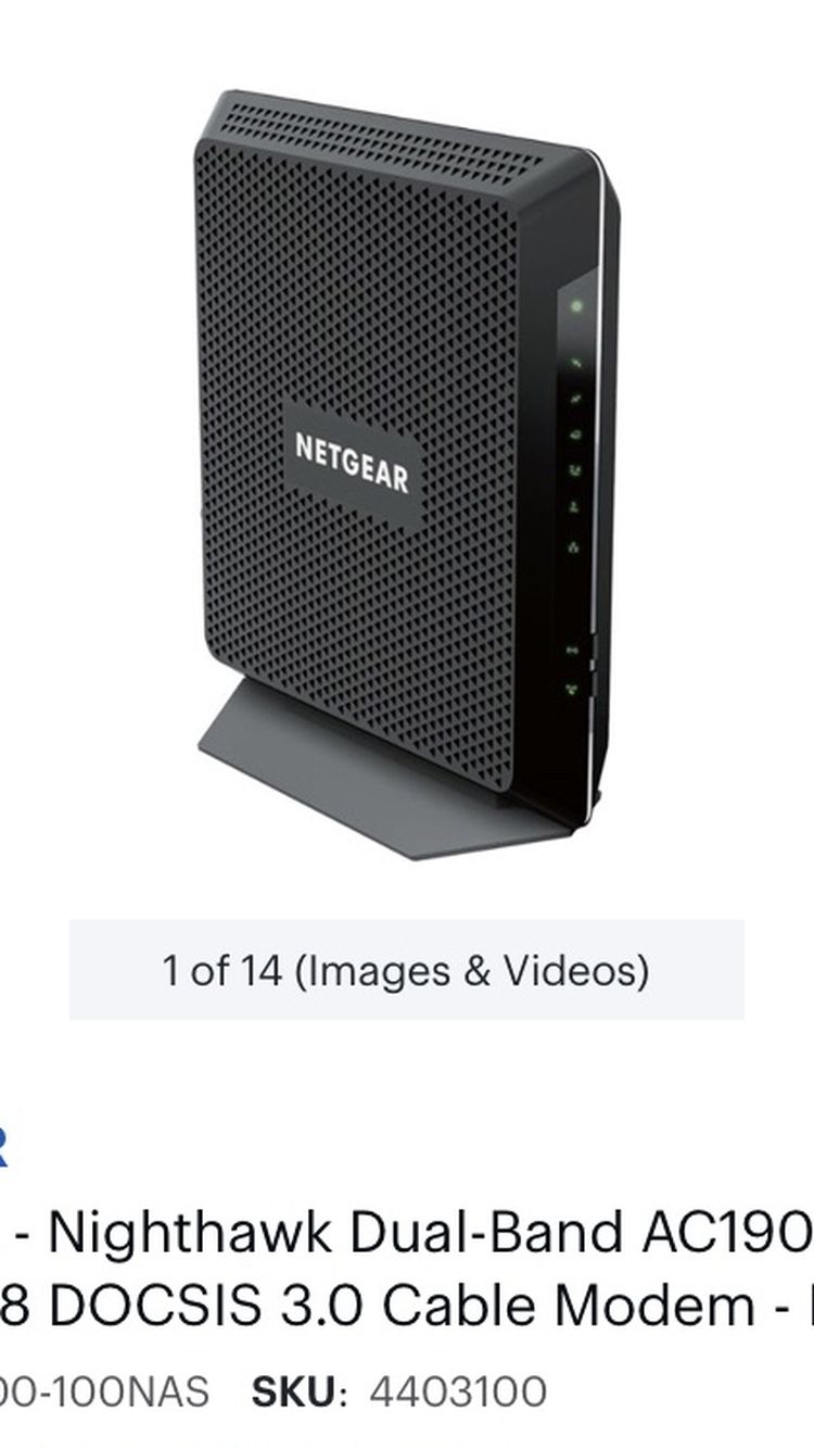 Netgear Nighthawk WiFi5 AC1900 Cable Modem Router