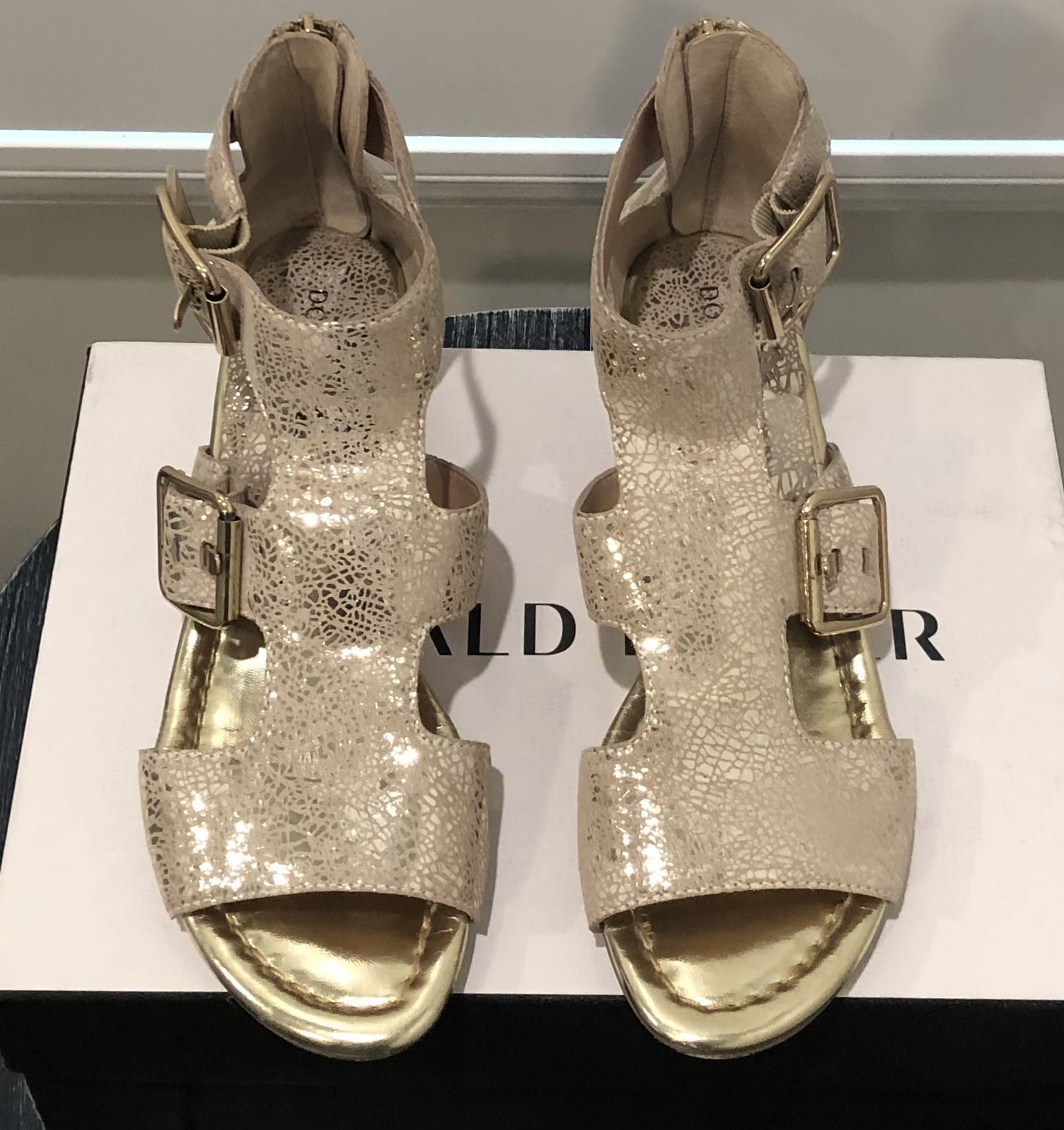 Donald Pliner Mirrored Metallic Wedge Sandals