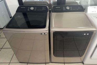 Samsung gold and black top load extra capacity washer and dryer set
