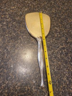 Hand Mirror vintage approx 12" length metal gold colored