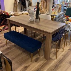 Oak Wood Dining Table Set With The Bench