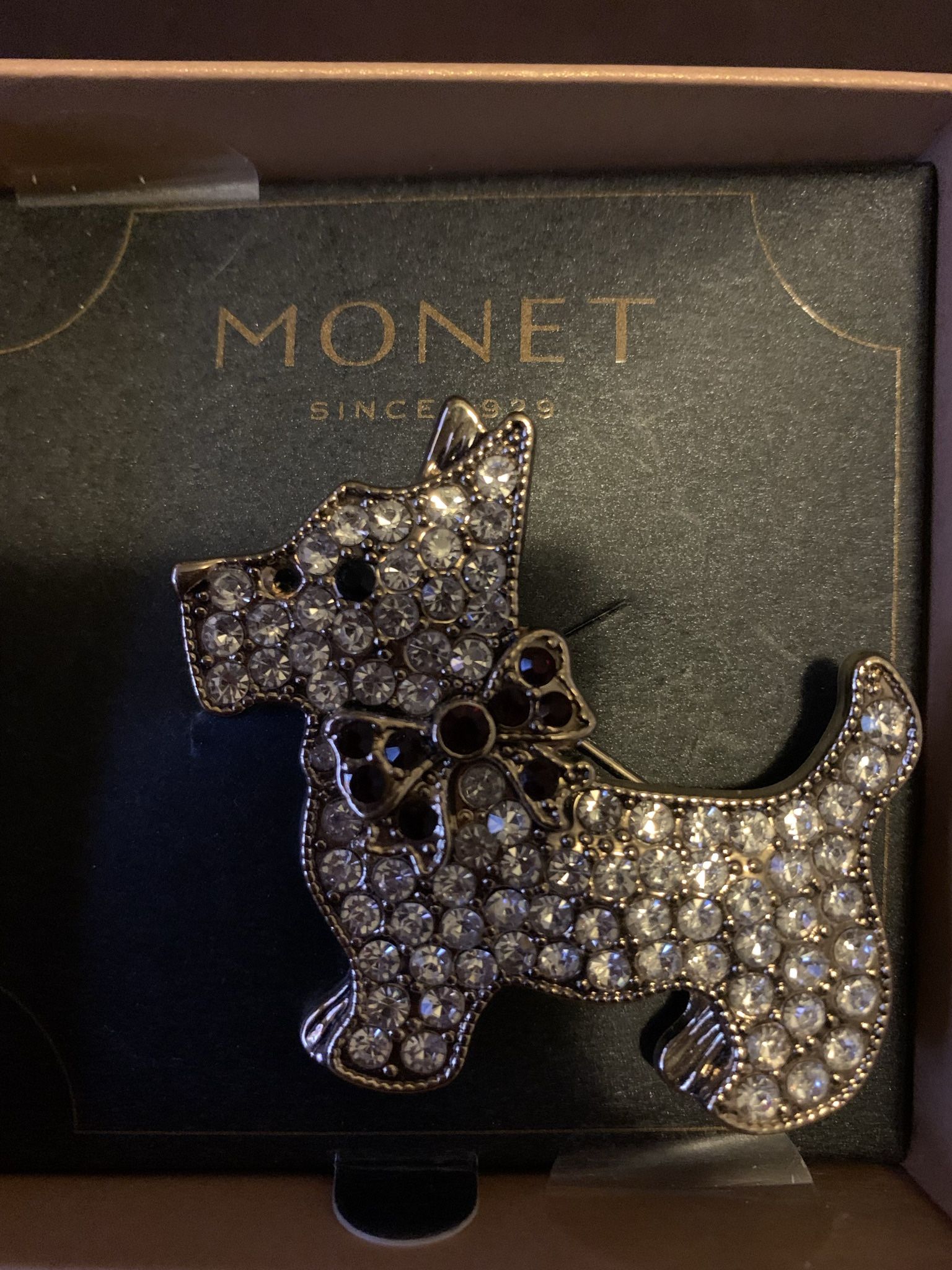 Monet Beautiful Doggy Broach With Rhinestones 