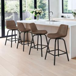 37 in.  Brown Leather swivel Bar Stool set of 4