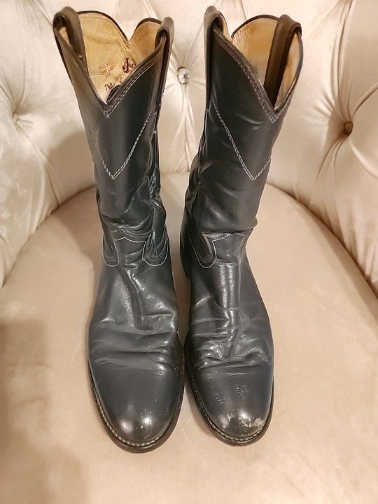 Justin Black Leather Toper Boots Women's 7.5