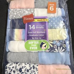 Hanes 14 Pack Girls Briefs Size 6 