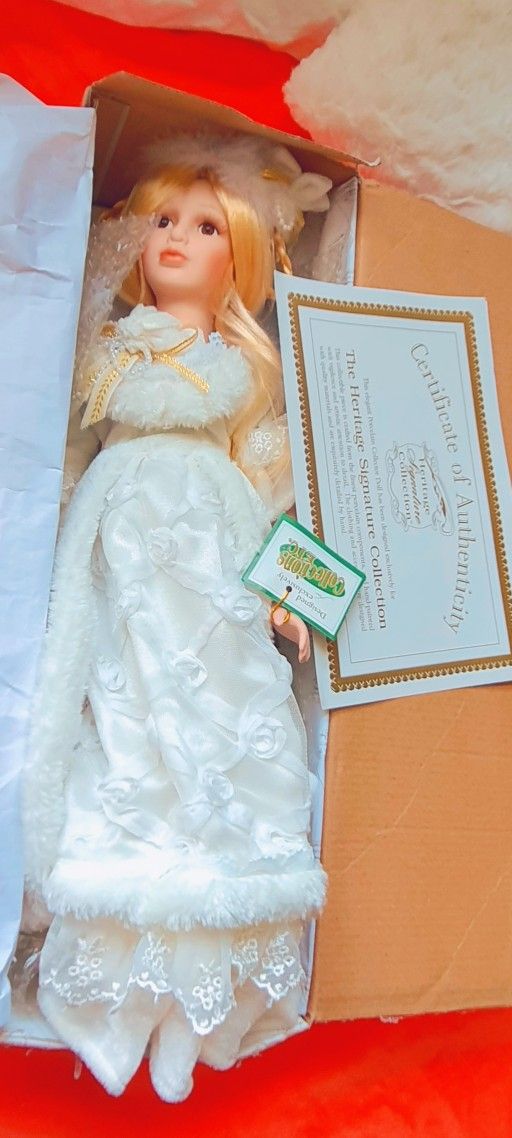 Vintage Heritages signature collection porcelain dolls angle
Heritage Signature Collection Porcelain angle Doll 16" Blonde