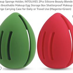 Makeup Sponge Holder, INTOLIVES 2Pcs Silicone Beauty Blender Case Breathable Makeup Egg Storage Box Shatterproof Makeup Sponge Carrying Case for Daily