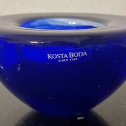 Vintage Large Kosta Bodá Cobalt Blue Candle Holder 7”x3.25”
