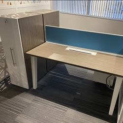 Double Sided Back-to-back Desks W/ Storage Towers. 