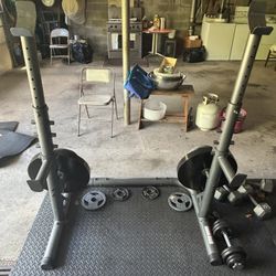 Adjustable Weight Rack And Leather Bench With Attachments