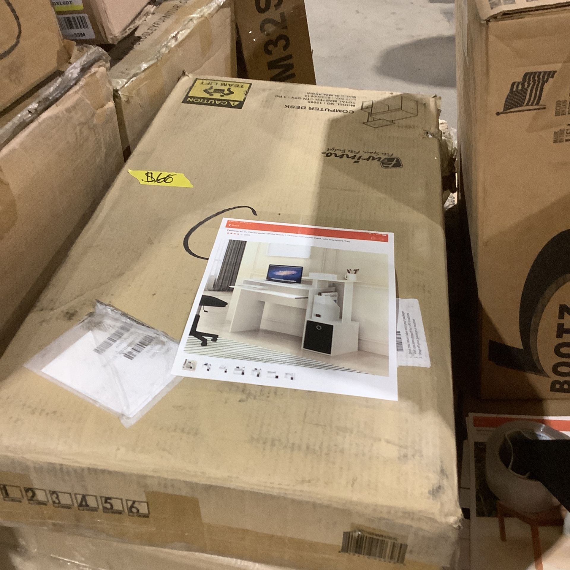 Furinno 40 in. Rectangular White/Black 1 Drawer Computer Desk with Keyboard Tray