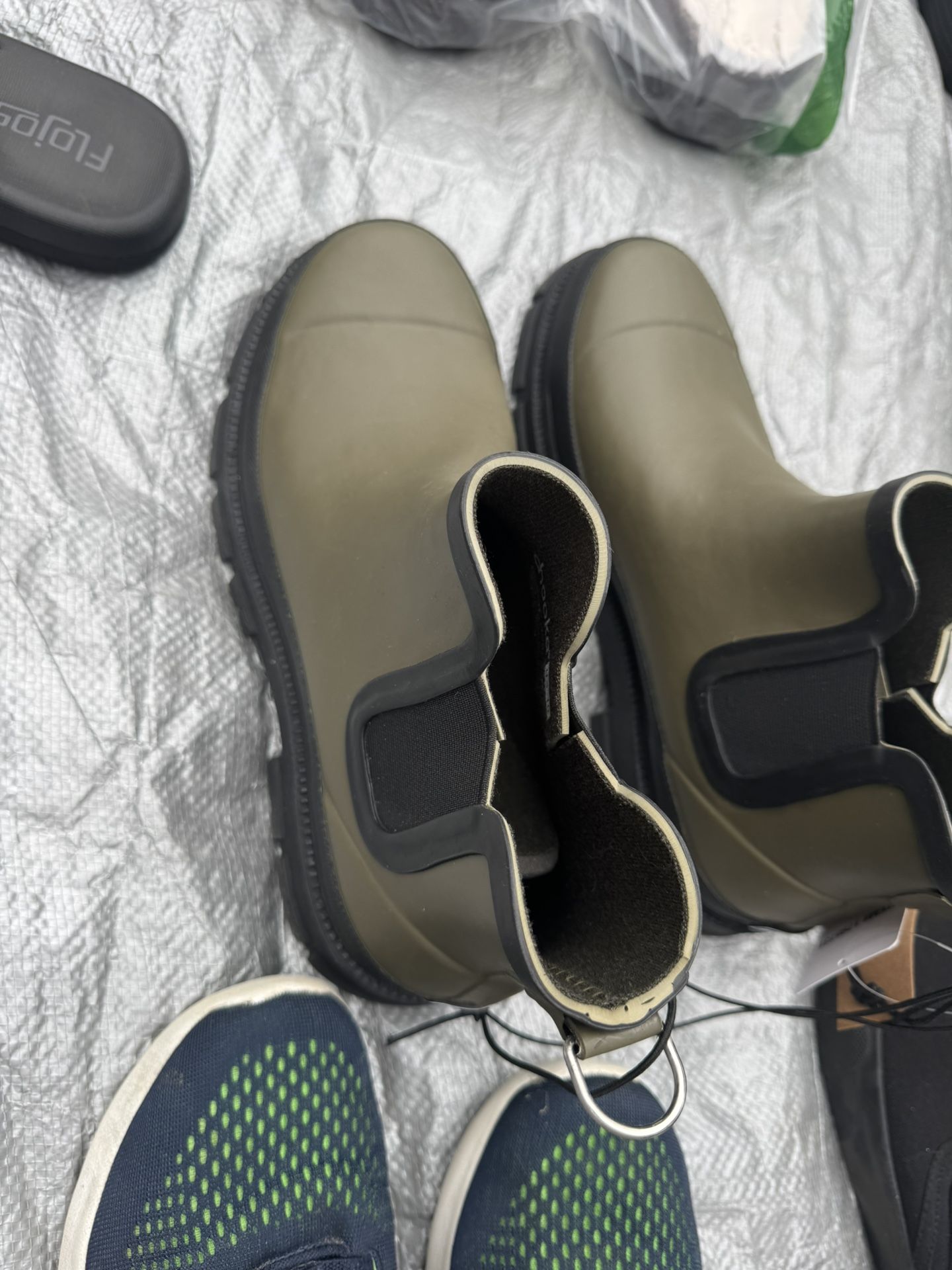 Green Rain boots Size 10
