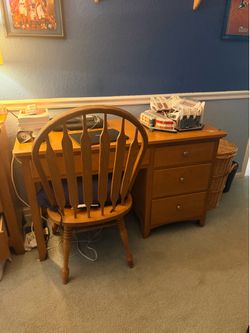 Wood desk and wood book case
