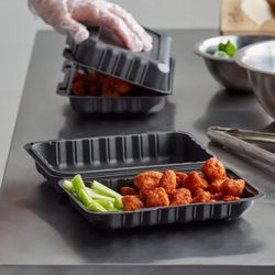 Ecopax 9" x 6" 1-Compartment Microwaveable Black Mineral-Filled Plastic Hinged Take-Out Container