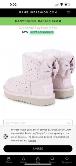 UGG Girls Crystal Bow Boots in Pink Size 6