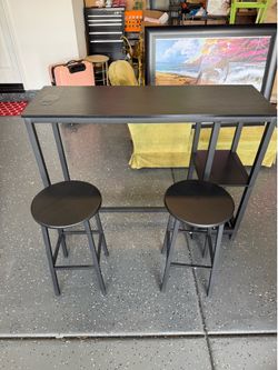 Modern Black Bar Table Set with 2 Stools