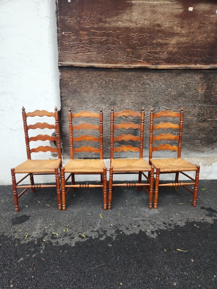 Four (4) Matching Outstanding Antique Ladder Back Chairs