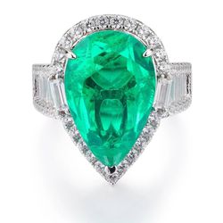 ✅ Leaye Fine Jewelry Water Drop Stone Ring 925 Sterling Silver Big Emerald Green Rings Size 6,7