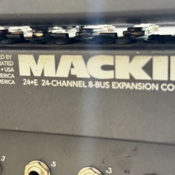 Mackie 24•E 24-Channel 8-Bus Expansion Console. It is an audio mixer used to combine and process multiple audio signals